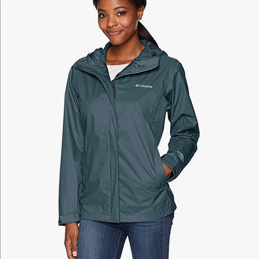 Columbia Teal Hooded Rain Jacket